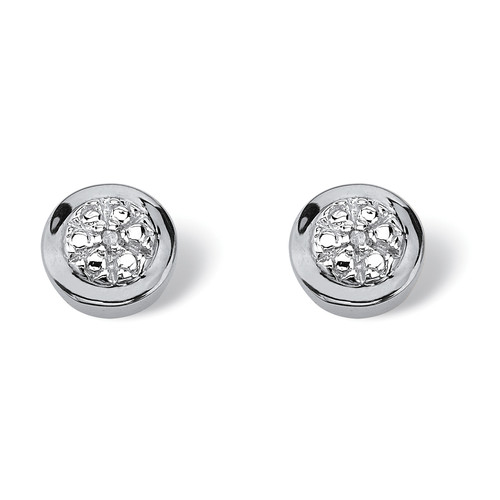 Round Cut Genuine Diamond Accent Solid 10k White Gold Button Earrings