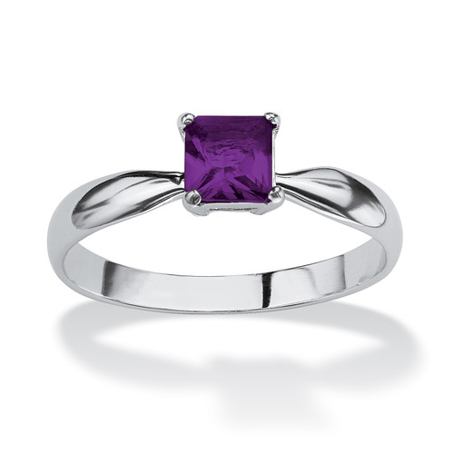 Princess-Cut Simulated Birthstone Solitaire Stack Ring in Sterling Silver