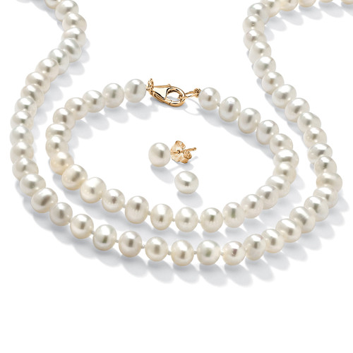 Genuine Cultured Freshwater Pearl 3-Piece Jewelry Set in 14k Gold-plated Sterling Silver