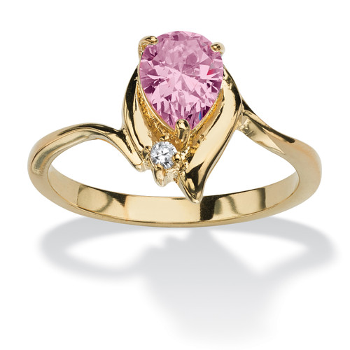 Pear-Cut Simulated Birthstone and Crystal Accent Ring Gold-Plated