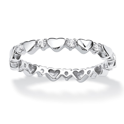 Simulated Birthstone Interlocking Stackable Eternity Heart Ring in .925 Sterling Silver