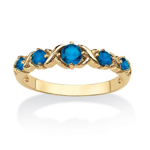 Round Simulated Birthstone Gold-Plated "X & O" Stackable Ring