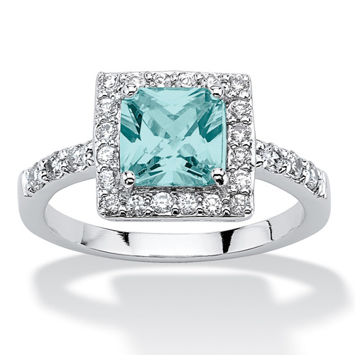 Princess-Cut Simulated Birthstone Halo Ring in .925 Sterling Silver