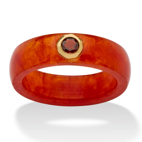 .30 TCW Round Genuine Garnet and Genuine Red Jade 10k Yellow Gold Band Ring