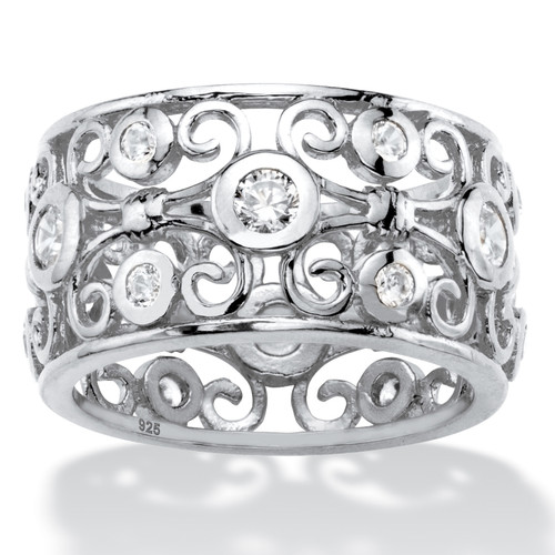 1 TCW Round White Cubic Zirconia Scroll Eternity Ring in Sterling Silver