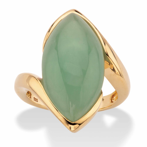 Marquise-Cut Genuine Green Jade Cabochon Bypass Ring in 14k Gold-plated Sterling Silver 