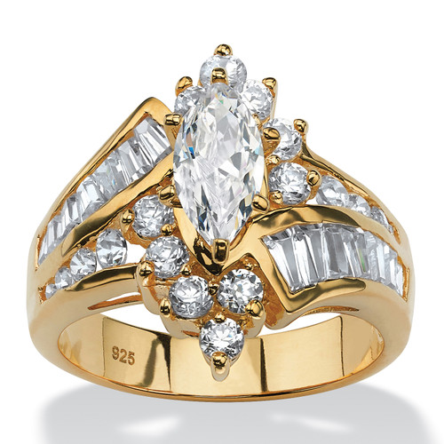3.20 TCW Marquise-Cut Cubic Zirconia Engagement Anniversary Ring in 18k Gold-plated Sterling Silver