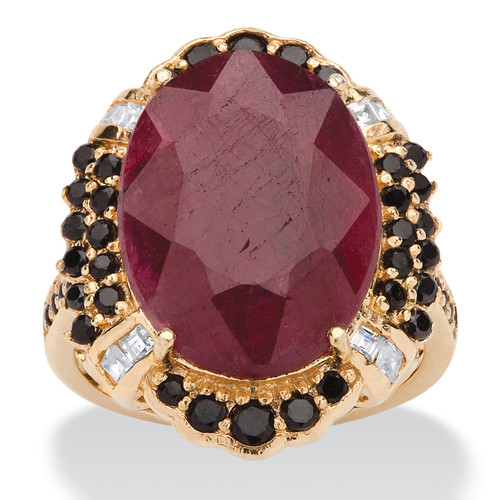 10.18 TCW Genuine Oval-Cut Ruby and Black Spinel Cocktail Ring in 14k Gold-plated Sterling Silver