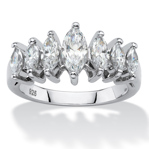 Marquise-Cut Cubic Zirconia Anniversary Band 1.50 TCW in Platinum-plated Sterling Silver