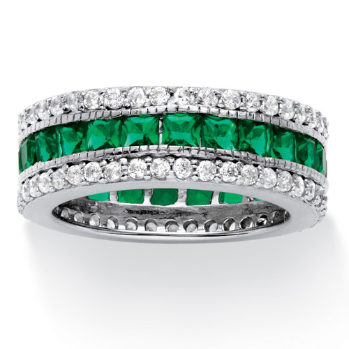 6.03 TCW Princess-Cut Simulated Emerald Eternity Ring in Platinum-plated Sterling Silver