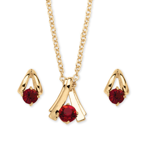 Round Simulated Birthstone Solitaire Necklace and Earring Set in Goldtone 18"