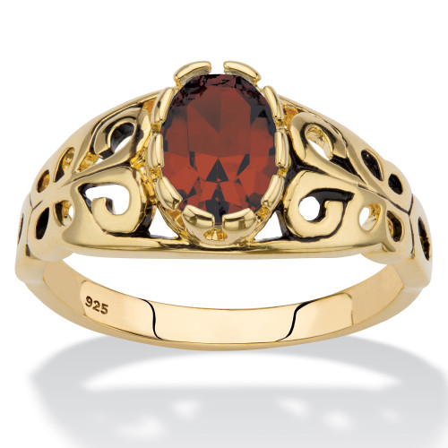 Oval-Cut Simulated Birthstone Filigree Ring in 14k Gold-plated Sterling Silver