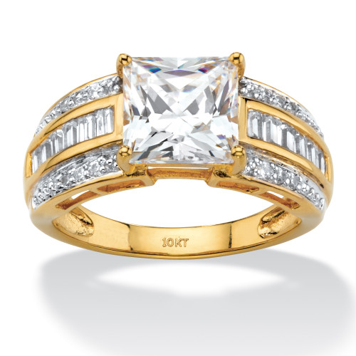2.94 TCW Princess-Cut and Baguette Cubic Zirconia Multi-Row Engagement Ring in 10k Yellow Gold 