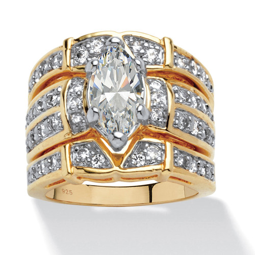 3.05 TCW Marquise-Cut Cubic Zirconia 14k Gold-plated Sterling Silver Bridal Engagement Set