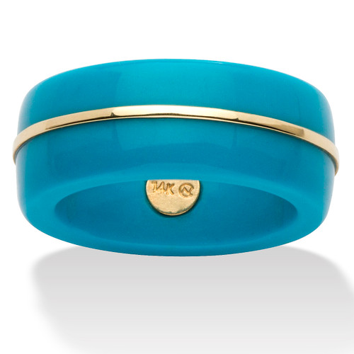 Round Viennese Turquoise 14k Yellow Gold Ring Band