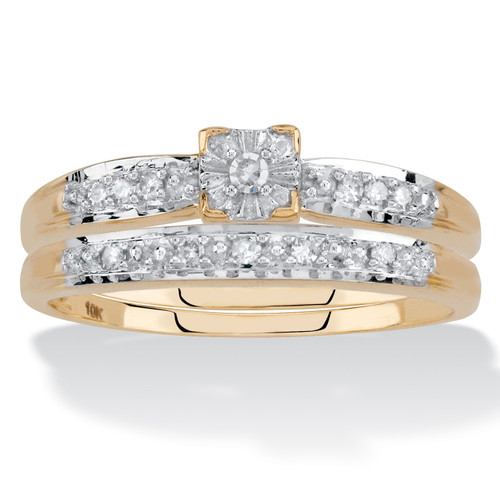 Diamond Engagement Wedding Ring 2-Piece Set 1/8 TCW in Solid 10k Yellow Gold