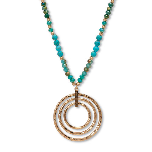 Round Genuine Turquoise Hammered Goldtone Endless Necklace, 30 inches plus 3 inch extension