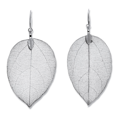 Silvertone Leaf Drop Earrings, 80x36mm