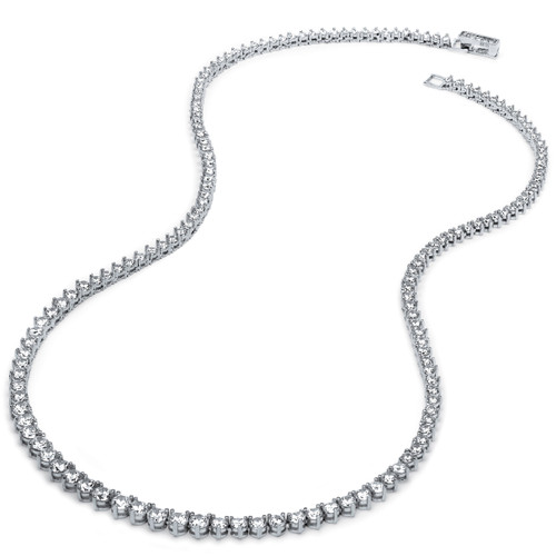 9.60 TCW Round Cubic Zirconia Platinum-Plated Tennis Necklace, 18 inches