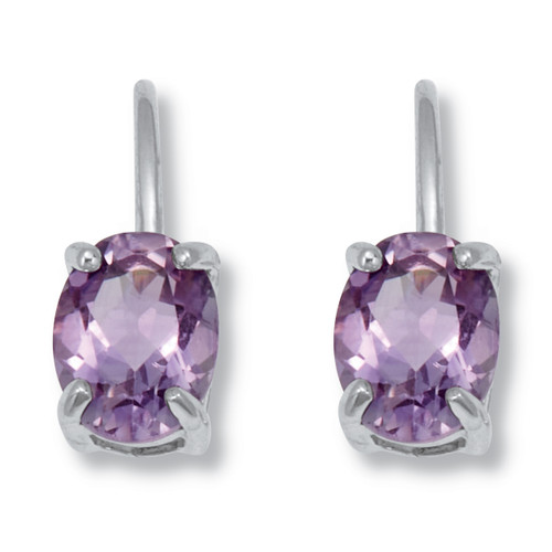 2.50 TCW Oval Cut Genuine Purple Amethyst and Round Cubic Zirconia Sterling Silver Earrings, 18x6mm