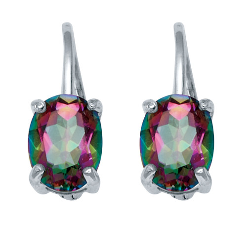 3.20 TCW Oval Cut Genuine Mystic Fire Topaz Sterling Silver Drop Earrings