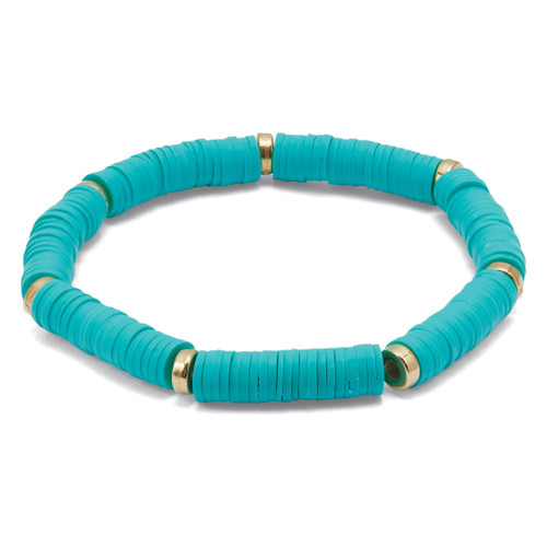 Teal Clay Bead Stackable Goldtone Stretch Bracelet, 7"