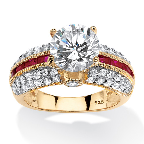 5.52 TCW Round Cubic Zirconia and Created Ruby Ring in 14k Gold Over .925 Sterling Silver