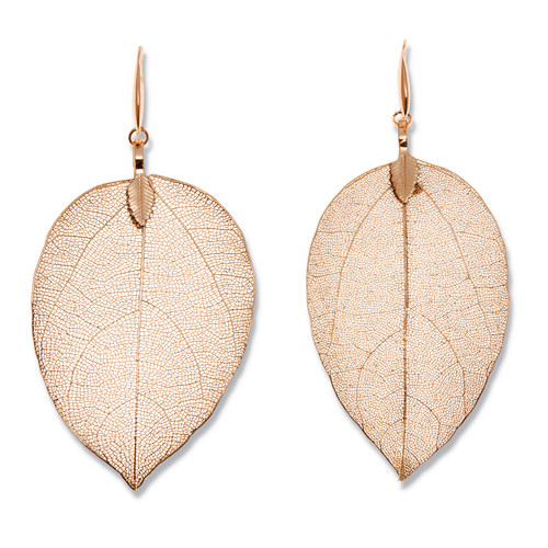 Rose Gold-Plated Leaf Drop Earrings, 80x36mm