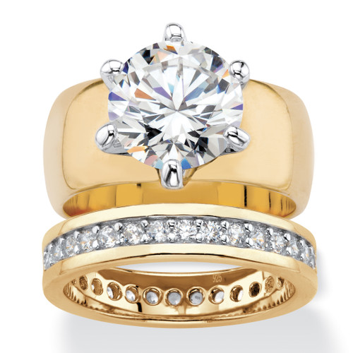 Round Cubic Zirconia 2-Piece Solitaire and Channel-Set Eternity Band Wedding Ring Set 4.80 TCW Yellow Gold-Plated