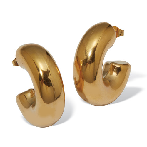 Yellow Gold Ion-Plated Stainless Steel White Enamel Chunky Hoop Earrings