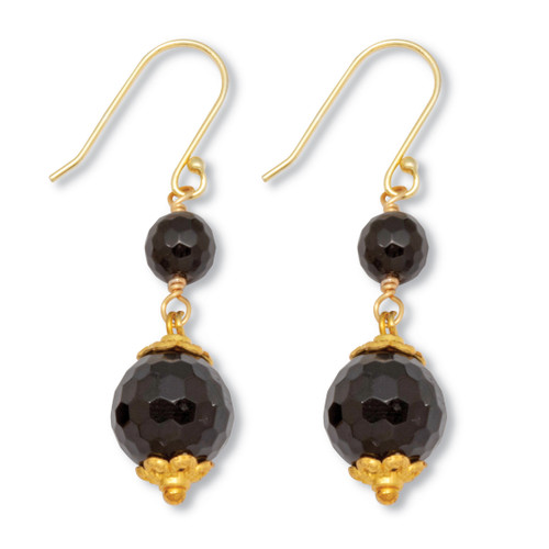 Round Genuine Black Onyx Goldtone Drop Earrings 1"