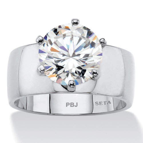 4 TCW Round White Cubic Zirconia Silvertone Solitaire Engagement Ring 