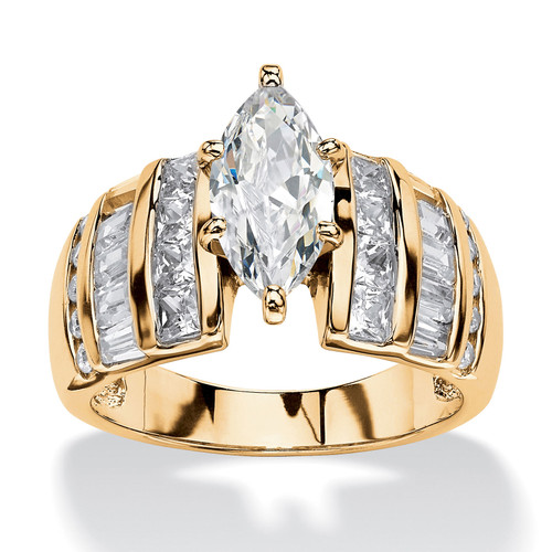 Marquise-Cut Cubic Zirconia Gold-Plated Ring 