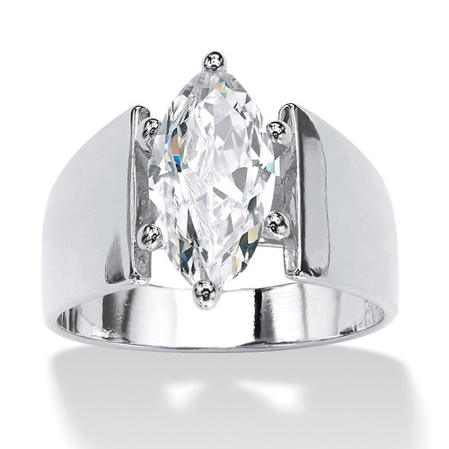 Marquise-Cut Cubic Zirconia Solitaire Wide Band Platinum-Plated Ring 2.48 TCW  