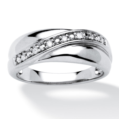 Men's 1/10 TCW Round Diamond Wedding Band in Platinum-Plated    