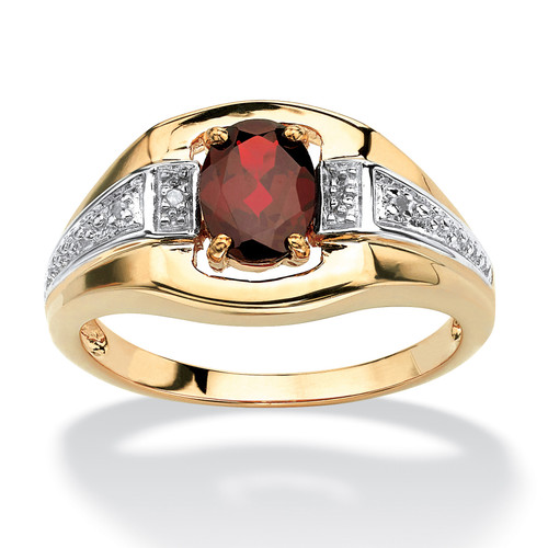 Men's Oval-Cut Garnet and Diamond Accent Ring 1.42 TCW in 18k Gold-plated  