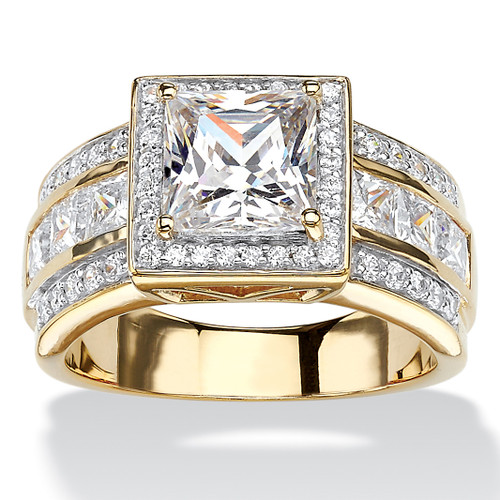 2.92 TCW Princess-Cut Cubic Zirconia Halo Engagement Ring in 18k Gold-plated 