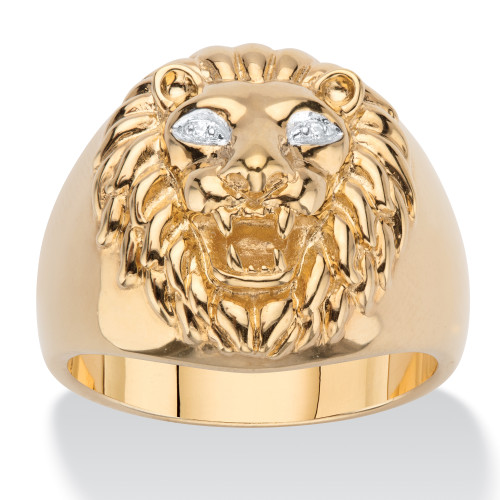 Men's Diamond Accent Lion Head Ring in 18k Gold-plated 