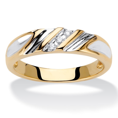 Men's Diamond Accent Two-Tone Diagonal Grooved Wedding Band in 18k Gold-plated 