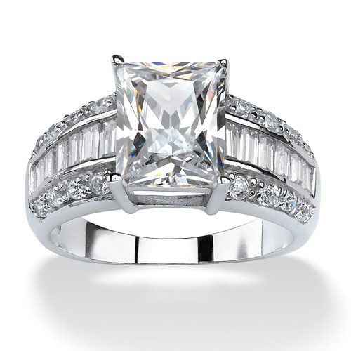 4.95 TCW Emerald-Cut Cubic Zirconia Engagement Anniversary Ring in Platinum-Plated    