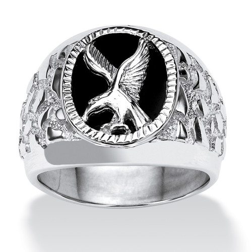 Men's Onyx Eagle Nugget Ring in Silvertone