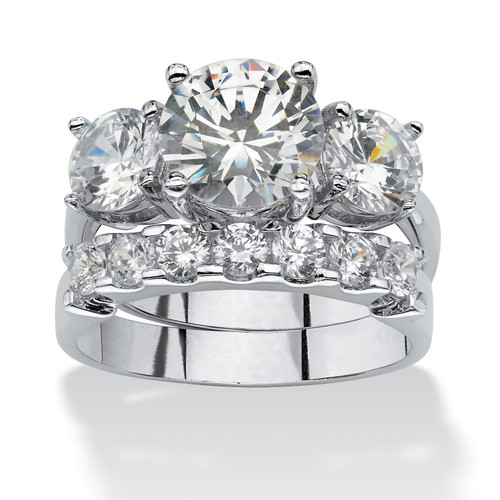 2 Piece 5.66 TCW Round Cubic Zirconia Bridal Ring Set in Platinum-Plated   