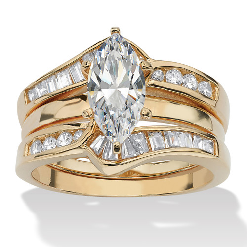 3.57 TCW Marquise-Cut Cubic Zirconia Two-Piece Jacket Bridal Set in 14k Gold-plated  