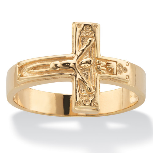 Men's Horizontal Crucifix Cross Men's Ring in 14k Yellow Gold-Plated    
