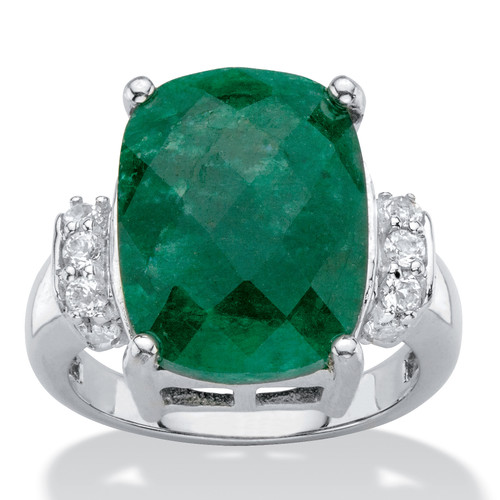 Emerald-Cut Genuine Emerald and White Tanzanite Cocktail Ring 8.80 TCW in Platinum-plated