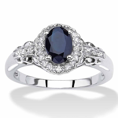 Oval-Cut Genuine Blue Sapphire and White Topaz Halo Cocktail Ring 1.12 TCW in Platinum-plated