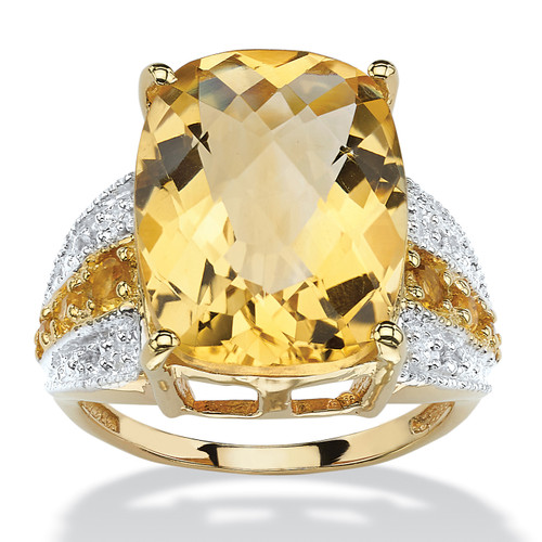9.28 TCW Checkerboard-Cut Citrine and White Topaz Ring in 14k Gold-plated 