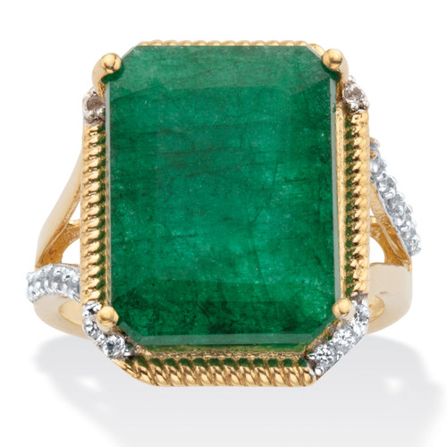 Genuine Green Emerald and White Topaz Split-Shank Two-Tone Cocktail Ring 9.05 TCW Gold-Plated  