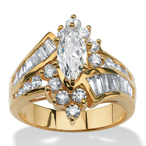 3.20 TCW Marquise-Cut Cubic Zirconia Engagement Anniversary Ring in 18k Gold-Plated 