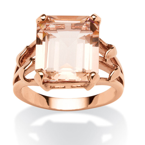 Emerald-Cut Simulated Pink Morganite Ring in Rose Gold-Plated 
